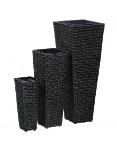 Letti Rialzati da Giardino 3 pz in Giacinto Intrecciato Nero 2