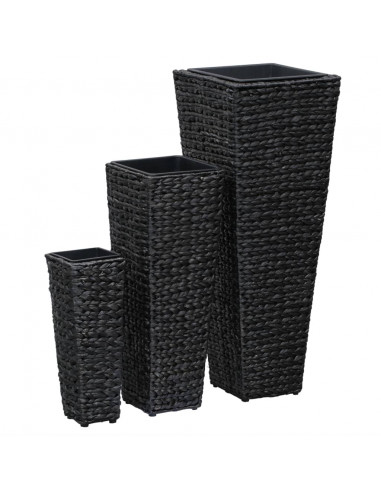 Letti Rialzati da Giardino 3 pz in Giacinto Intrecciato Nero