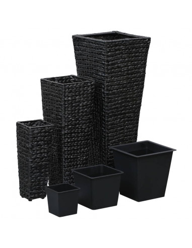 Letti Rialzati da Giardino 3 pz in Giacinto Intrecciato Nero