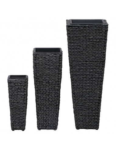 Letti Rialzati da Giardino 3 pz in Giacinto Intrecciato Nero