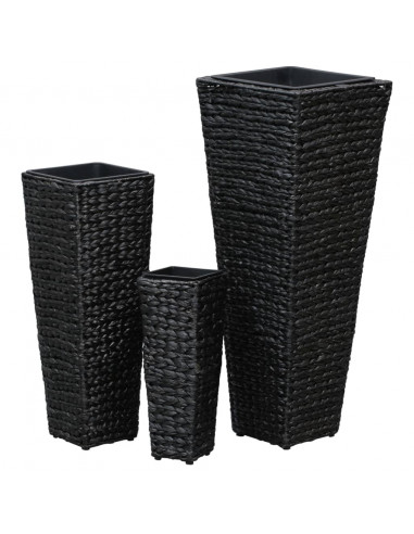 Letti Rialzati da Giardino 3 pz in Giacinto Intrecciato Nero