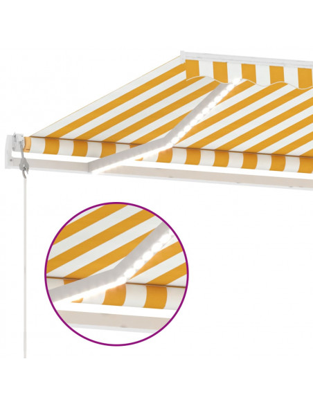Tenda Automatica Sensore Vento e LED 450x350 cm Gialla Bianca