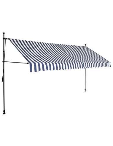 Tenda da Sole Retrattile Manuale con LED 400 cm Blu e Bianca