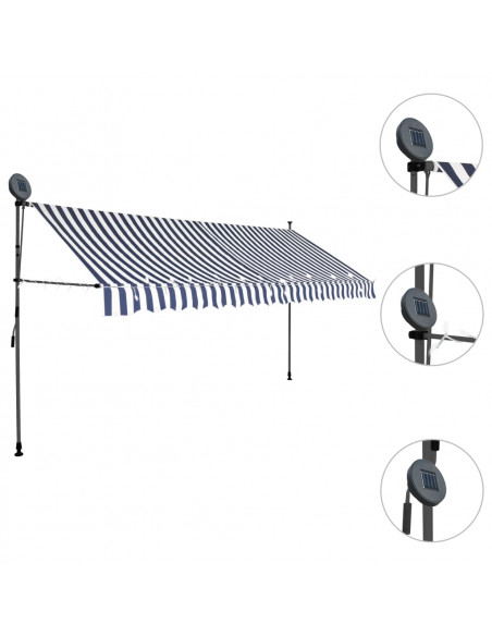 Tenda da Sole Retrattile Manuale con LED 400 cm Blu e Bianca
