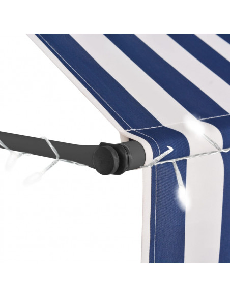 Tenda da Sole Retrattile Manuale con LED 400 cm Blu e Bianca