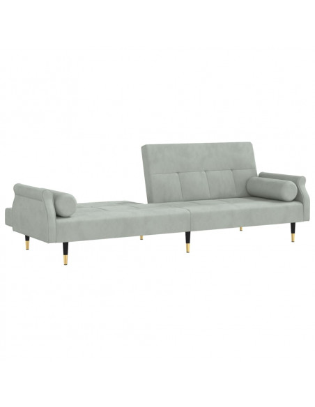 Divano Letto con Cuscini Grigio Chiaro in Velluto