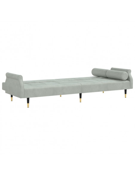 Divano Letto con Cuscini Grigio Chiaro in Velluto