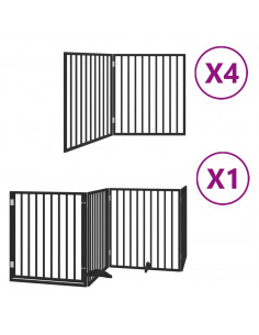 Cancello Cani Porta Pieghevole Nero 12 Pannelli 960 cm Pioppo 2