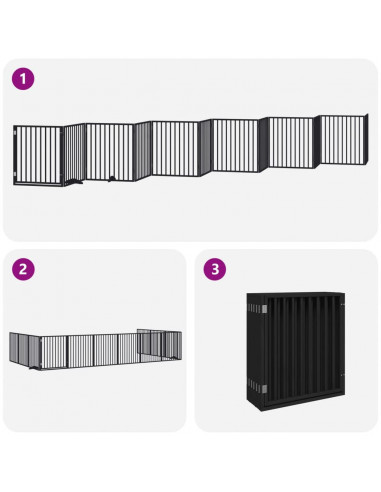 Cancello Cani Porta Pieghevole Nero 12 Pannelli 960 cm Pioppo