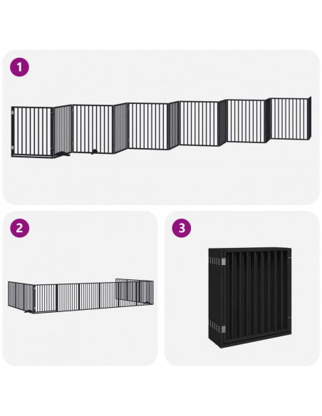 Cancello Cani Porta Pieghevole Nero 12 Pannelli 960 cm Pioppo