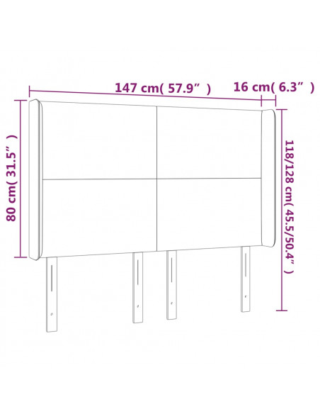 Testiera a LED Crema 147x16x118/128 cm in Tessuto