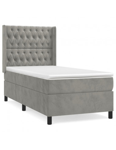 Giroletto a Molle con Materasso Grigio Chiaro 100x200cm Velluto