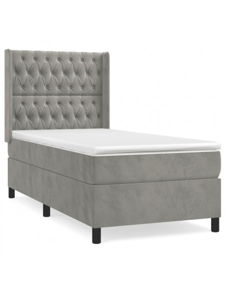 Giroletto a Molle con Materasso Grigio Chiaro 100x200cm Velluto
