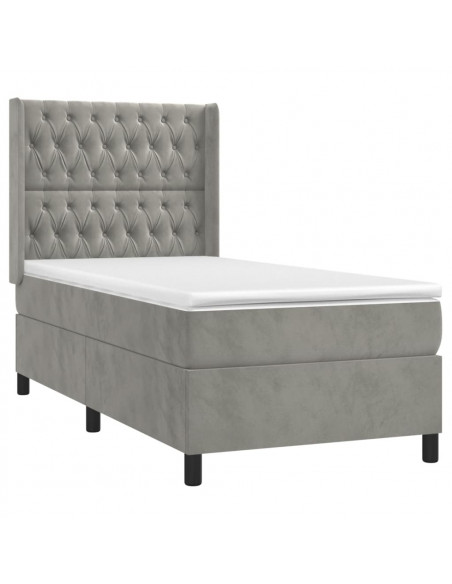 Giroletto a Molle con Materasso Grigio Chiaro 100x200cm Velluto