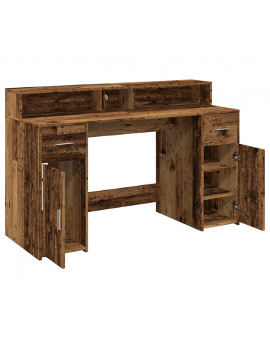 Scrivania con Luci LED Legno Antico 140x55x91 cm in Multistrato