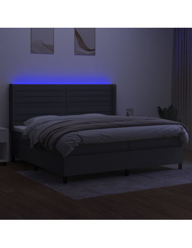 Letto a Molle Materasso e LED Grigio Scuro 200x200cm in Tessuto