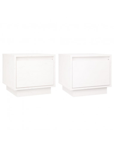 Comodini 2 pz Bianchi 35x34x32 cm in Legno Massello di Pino