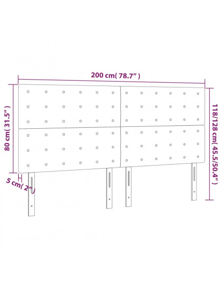 Testiera a LED Grigio Chiaro 200x5x118/128 cm in Velluto