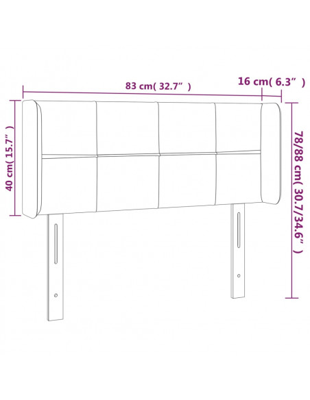 Testiera a LED Grigio Scuro 83x16x78/88 cm in Velluto
