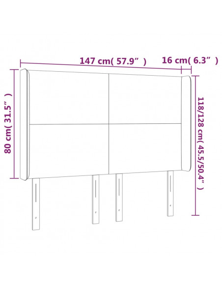 Testiera a LED GrigioScuro 147x16x118/128cm inTessuto