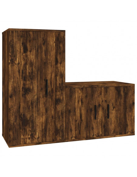 Set Mobili Porta TV 2 pz Rovere Fumo in Legno Multistrato
