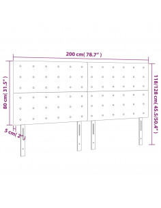 Testiera a LED GrigioScuro 200x5x118/128cm in Tessuto