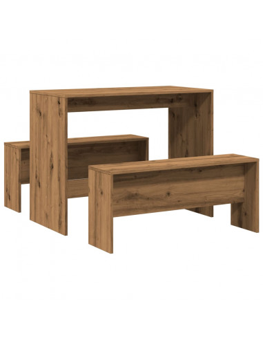 Set Tavolo da Pranzo e Panche 3pz Rovere Artigianale Truciolato