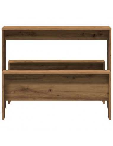 Set Tavolo da Pranzo e Panche 3pz Rovere Artigianale Truciolato