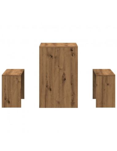 Set Tavolo da Pranzo e Panche 3pz Rovere Artigianale Truciolato