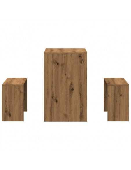 Set Tavolo da Pranzo e Panche 3pz Rovere Artigianale Truciolato