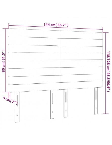 Testiera a LED Marrone Scuro 144x5x118/128 cm in Tessuto