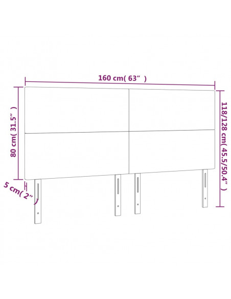 Testiera a LED Marrone Scuro 160x5x118/128 cm in Tessuto