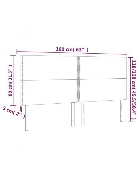 Testiera a LED Marrone Scuro 160x5x118/128 cm in Tessuto