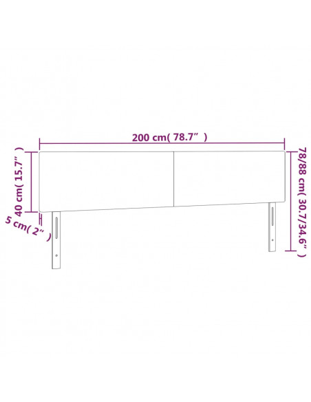 Testiera a LED Marrone Scuro 200x5x78/88 cm in Tessuto