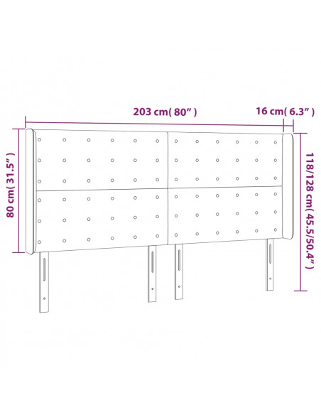 Testiera a LED Marrone Scuro 203x16x118/128 cm in Tessuto