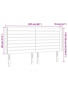 Testiera a LED Marrone Scuro 203x16x118/128 cm in Tessuto