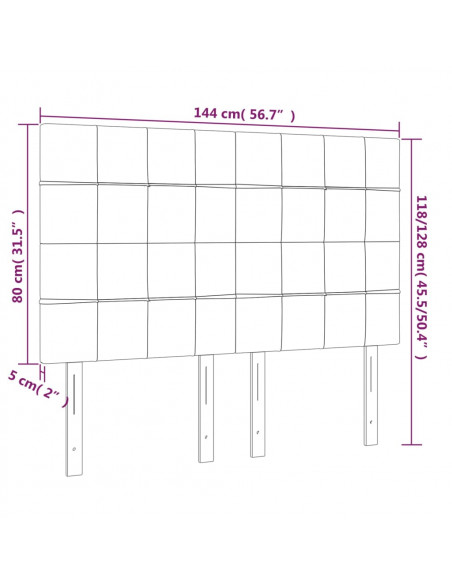 Testiera a LED Nera 144x5x118/128 cm in Tessuto