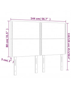 Testiera a LED Nera 144x5x118/128 cm in Tessuto