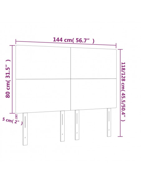 Testiera a LED Nera 144x5x118/128 cm in Velluto