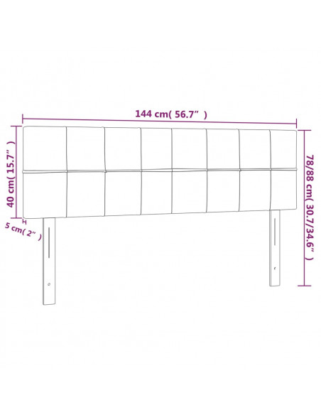 Testiera a LED Nera 144x5x78/88 cm in Tessuto