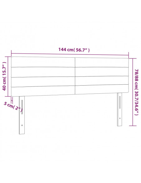 Testiera a LED Nera 144x5x78/88 cm in Tessuto