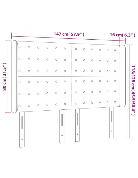 Testiera a LED Nera 147x16x118/128 cm in Tessuto