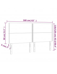 Testiera a LED Nera 160x5x118/128 cm in Similpelle