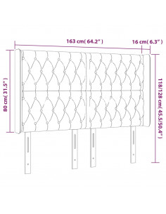 Testiera a LED Nera 163x16x118/128 cm in Tessuto