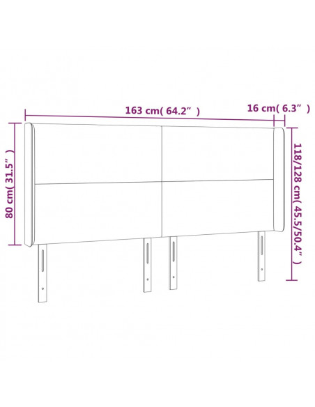 Testiera a LED Nera 163x16x118/128 cm in Tessuto