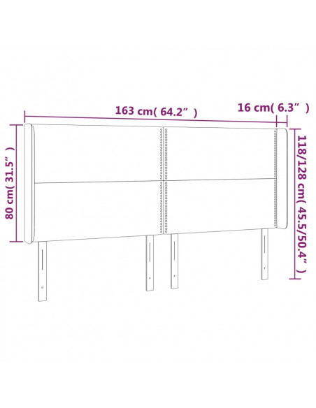 Testiera a LED Nera 163x16x118/128 cm in Tessuto