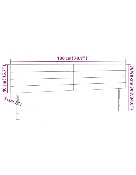 Testiera a LED Nera 180x5x78/88 cm in Tessuto