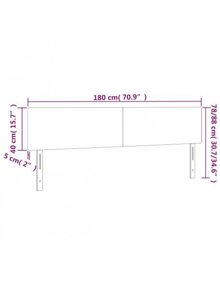 Testiera a LED Nera 180x5x78/88 cm in Tessuto