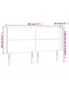 Testiera a LED Nera 183x16x118/128 cm in Tessuto