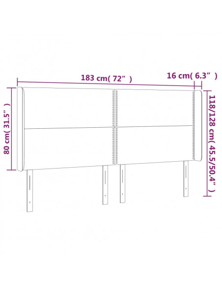 Testiera a LED Nera 183x16x118/128 cm in Tessuto
